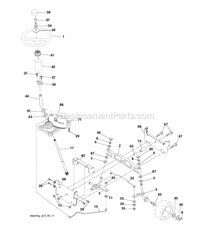 Steering Diagram and Parts List for LZ145H97 2011-11 Husqvarna Lawn Tractor