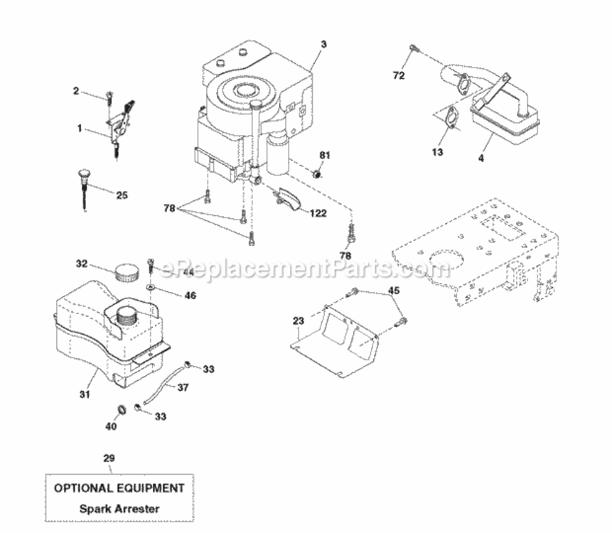Engine Diagram and Parts List for LZ165107H 2011-12 Husqvarna Lawn Tractor