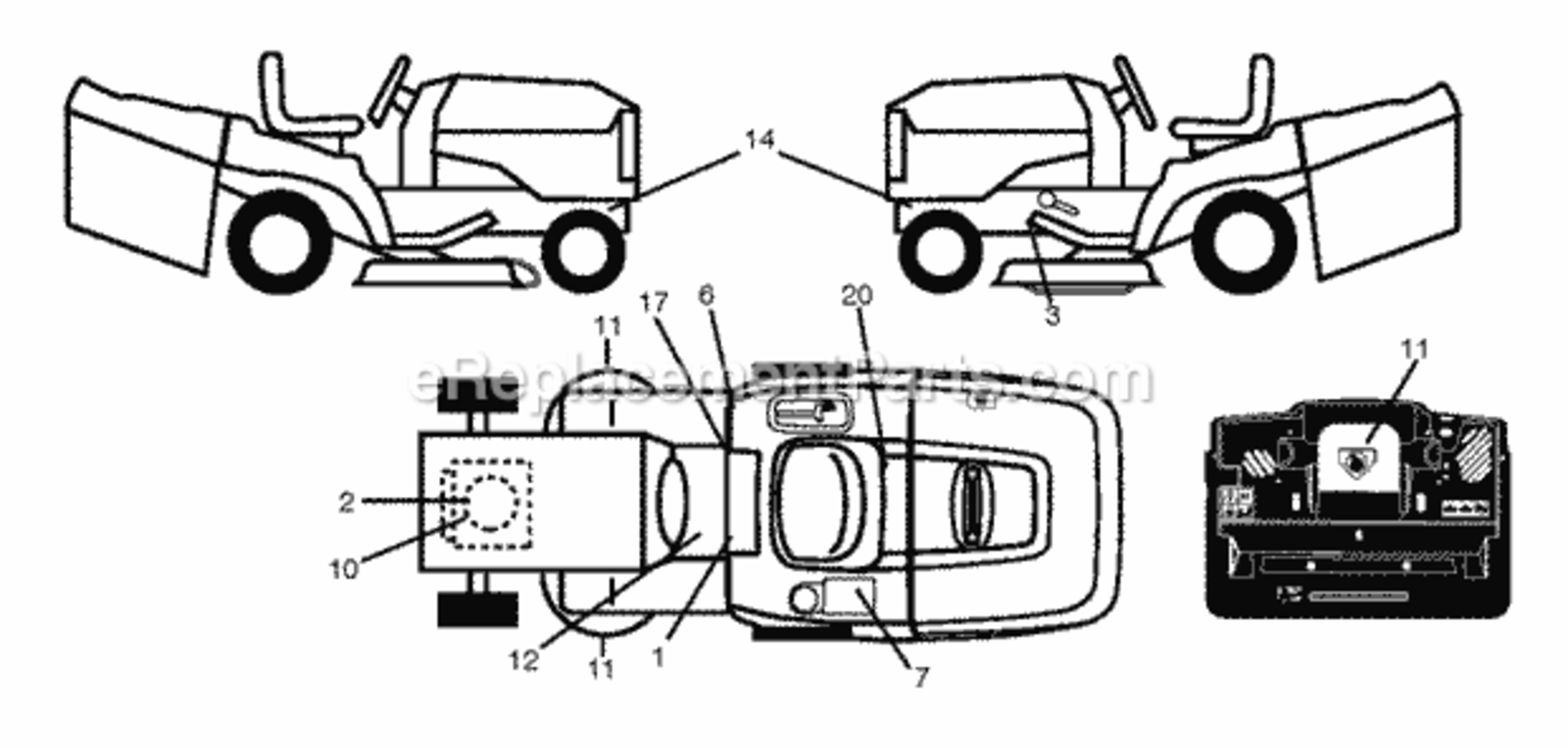 Decals Diagram and Parts List for LZ175H107RBK 2012-11 Husqvarna Lawn Tractor