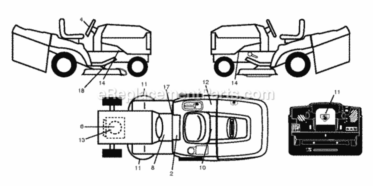 Decals Diagram and Parts List for LZ20H107RBK 2012-11 Husqvarna Lawn Tractor