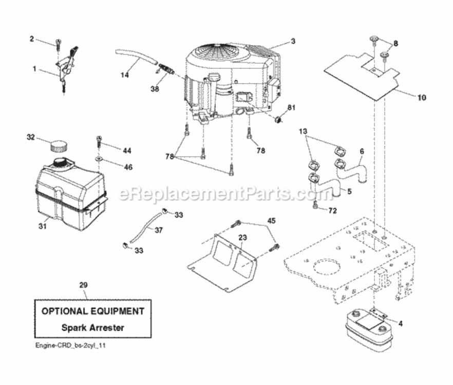 Engine Diagram and Parts List for LZ20H107RBK 2012-11 Husqvarna Lawn Tractor