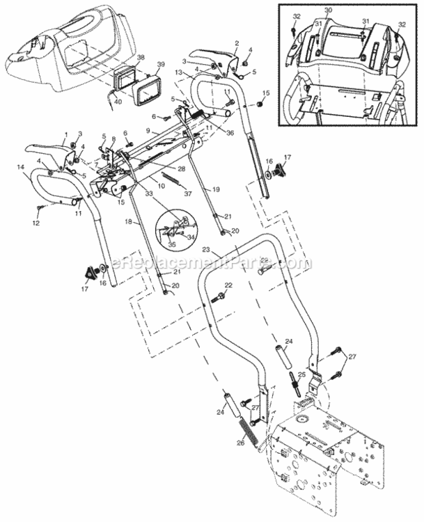 Handles Diagram and Parts List for P10530ESA 2002 Husqvarna Snow Blower