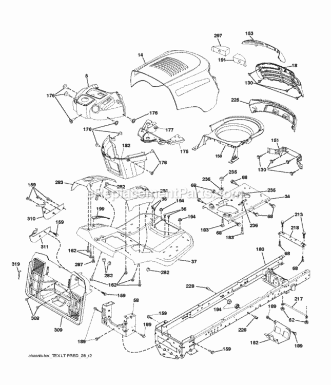 Page B Diagram and Parts List for P11577RB 2010-09 Husqvarna Lawn Tractor