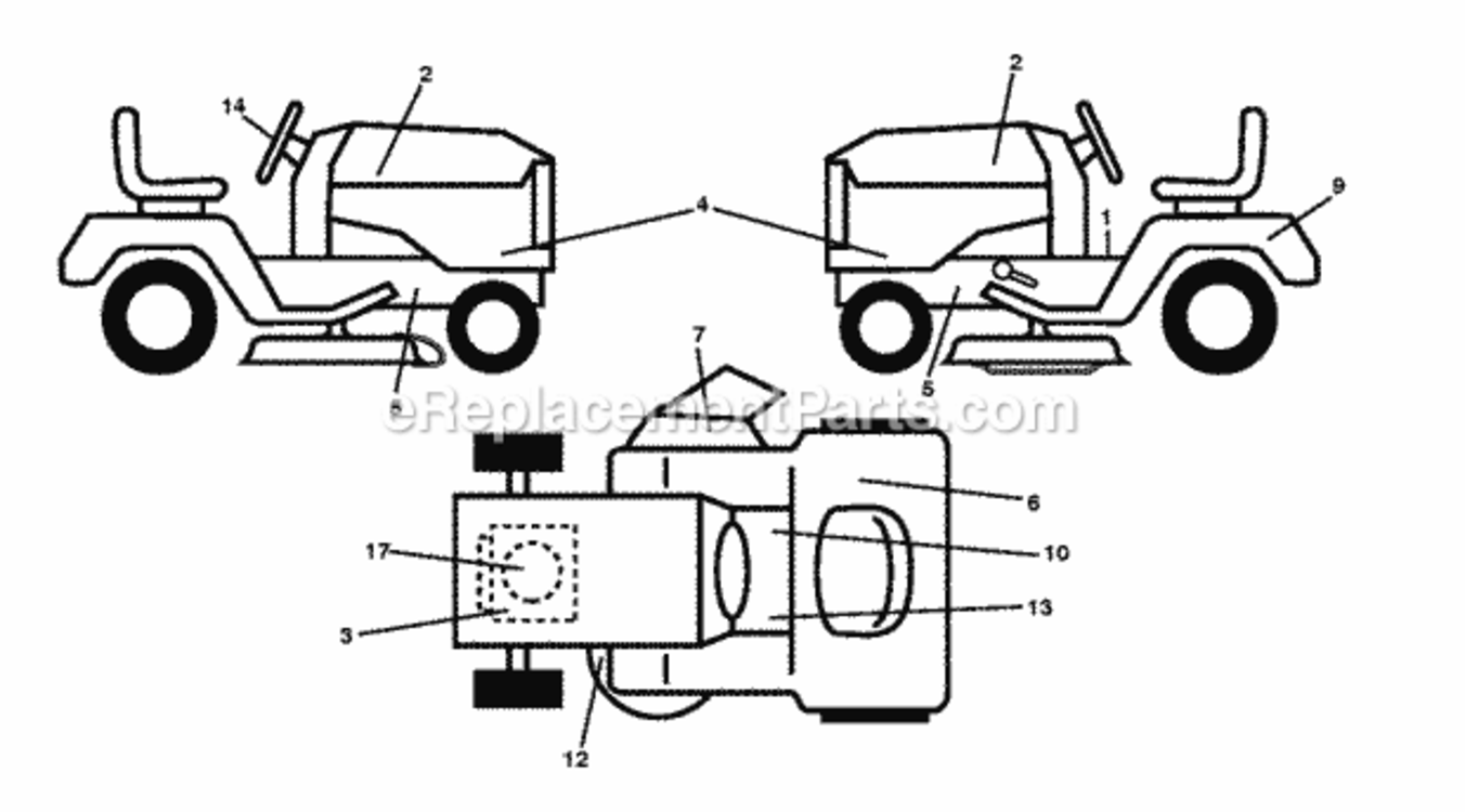 Decals Diagram and Parts List for P11577RB 2011-08 Husqvarna Lawn Tractor