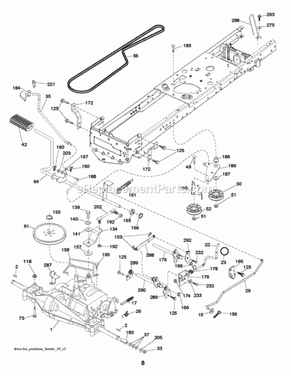 Drive Diagram and Parts List for P11577RB 2011-08 Husqvarna Lawn Tractor