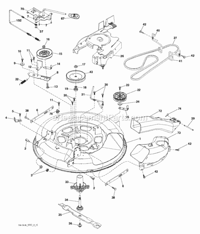 Mower_Deck__Cutting_Deck Diagram and Parts List for P11577RB 2011-08 Husqvarna Lawn Tractor