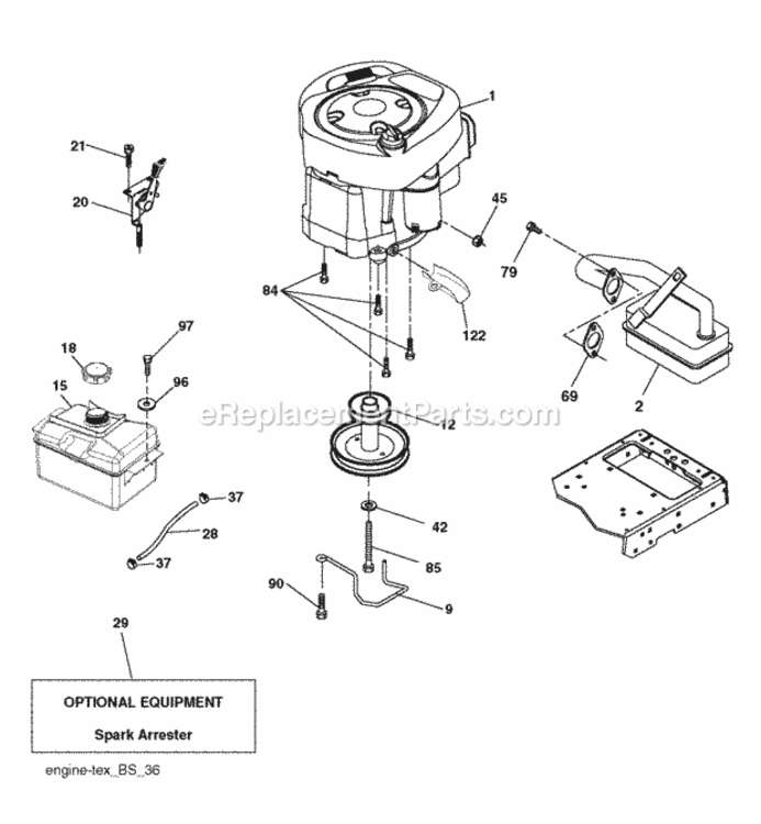 Engine Diagram and Parts List for P11577 2011-08 Husqvarna Lawn Tractor