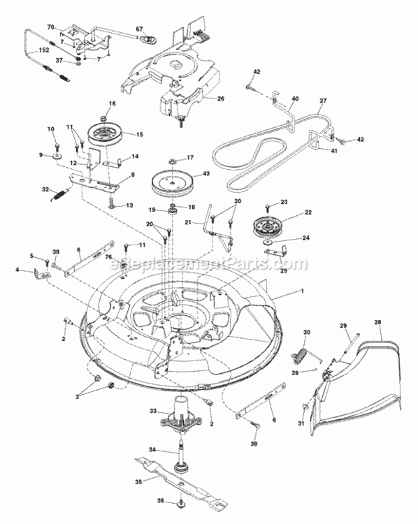 Mower_Deck__Cutting_Deck Diagram and Parts List for P11577 2011-08 Husqvarna Lawn Tractor