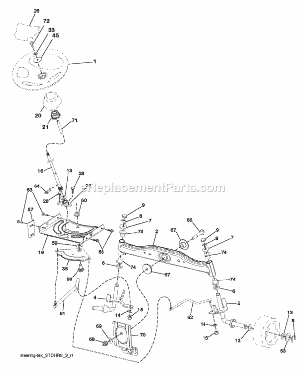 Steering Diagram and Parts List for P11577 2011-08 Husqvarna Lawn Tractor