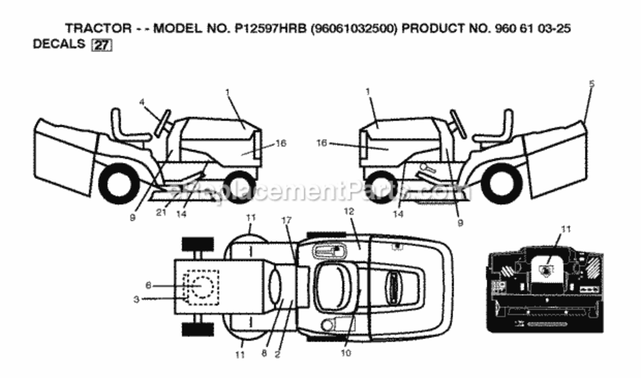Page C Diagram and Parts List for P12597HRB 2010-09 Husqvarna Lawn Tractor