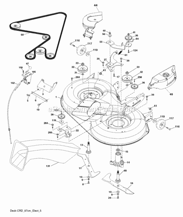 Mower_Deck__Cutting_Deck Diagram and Parts List for P12597RB 2011-08 Husqvarna Lawn Tractor