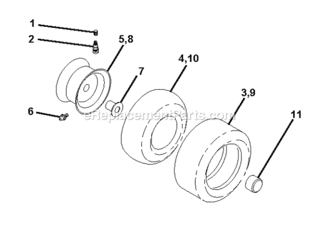 Wheels_Tires Diagram and Parts List for P12597 2011-08 Husqvarna Lawn Tractor