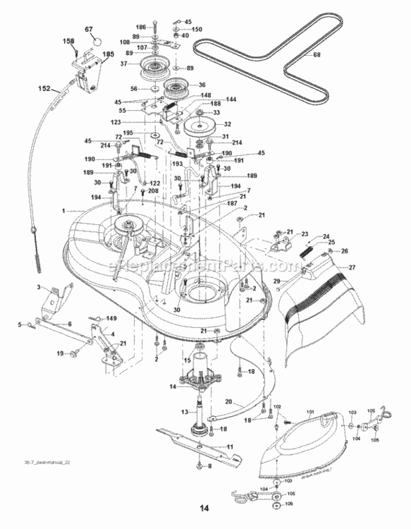 Mower_Deck__Cutting_Deck Diagram and Parts List for P12597 2011-08 Husqvarna Lawn Tractor