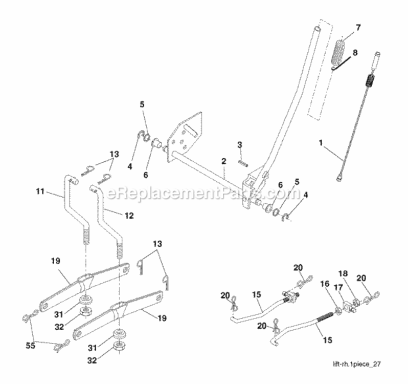 Mower_Lift__Deck_Lift Diagram and Parts List for P12597 2011-08 Husqvarna Lawn Tractor