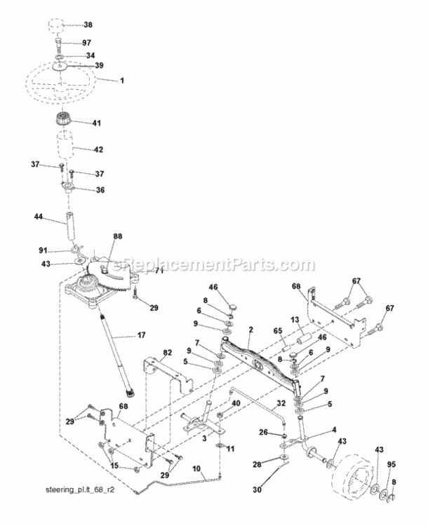 Steering Diagram and Parts List for P12597 2011-08 Husqvarna Lawn Tractor