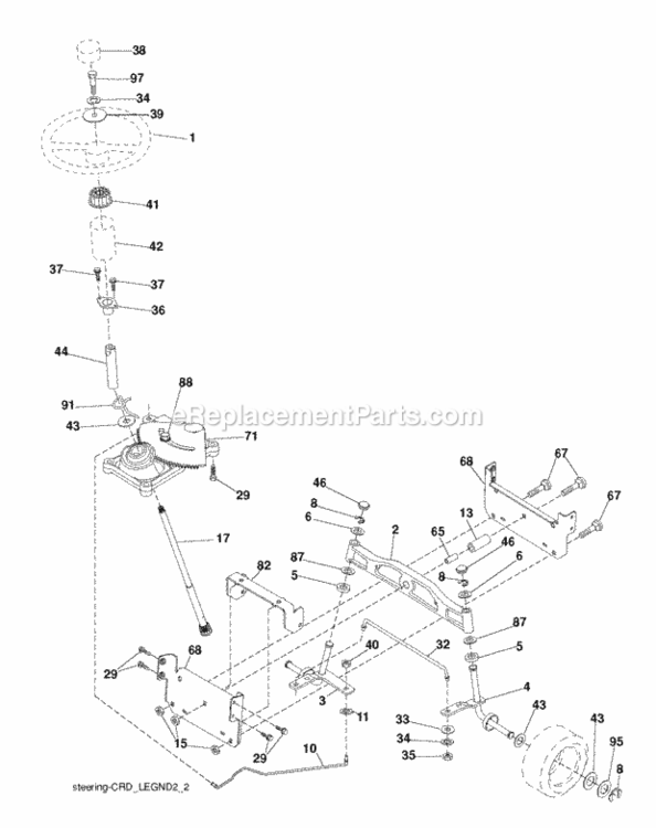 Steering Diagram and Parts List for P145107HRB 2011-08 Husqvarna Lawn Tractor