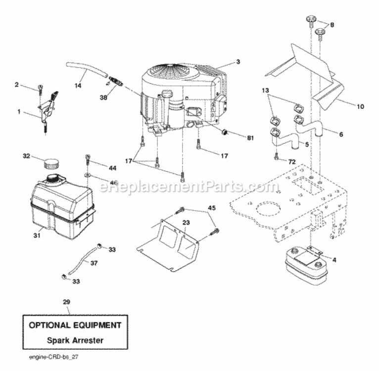 Engine Diagram and Parts List for P200107HRB 2010-09 Husqvarna Lawn Tractor