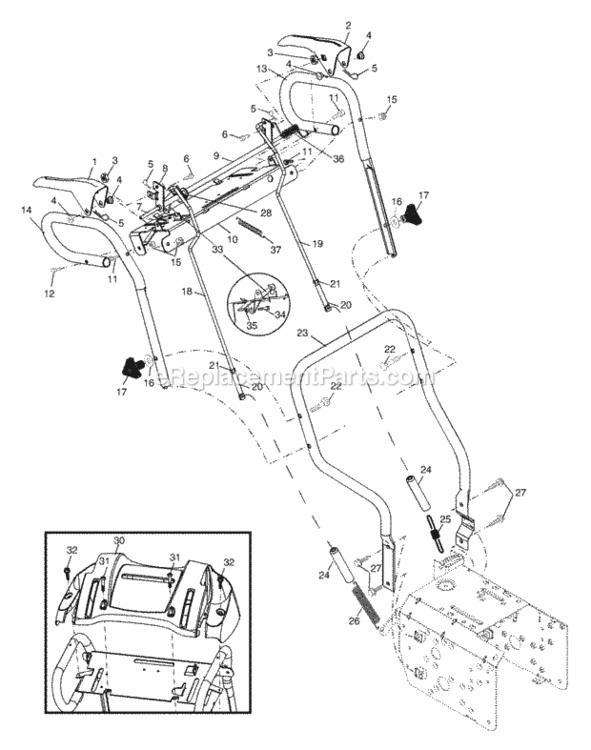 Handles Diagram and Parts List for P524ESA 2002 Husqvarna Snow Blower
