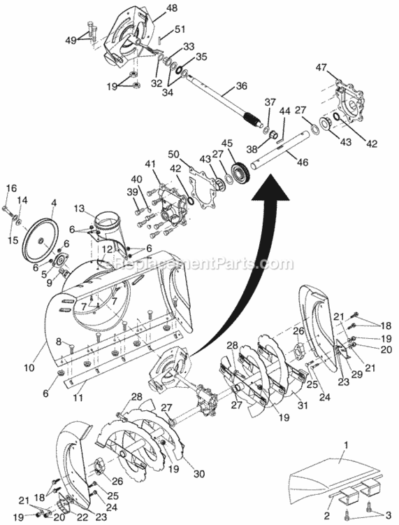 Auger_HousingImpeller_Assembly Diagram and Parts List for P8527ESA 2002 Husqvarna Snow Blower