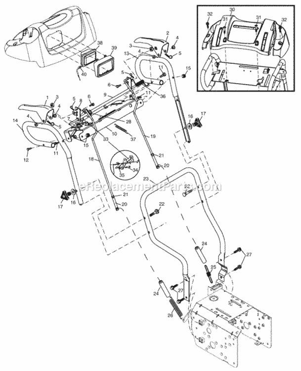 Handles Diagram and Parts List for P8527ESA 2002 Husqvarna Snow Blower