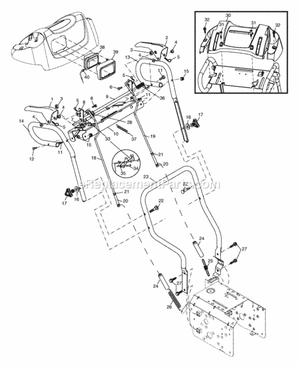 Handles Diagram and Parts List for PO10527ESA 2004 Husqvarna Snow Blower