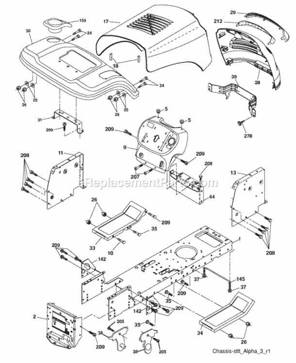 Page A Diagram and Parts List for PO17542LT 2009-11 Husqvarna Lawn Tractor