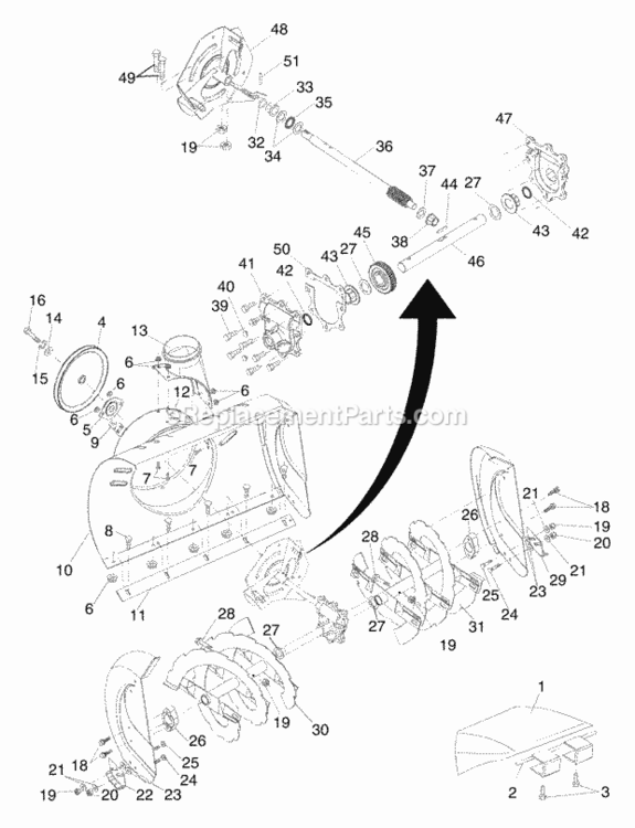 Auger_HousingImpeller_Assembly Diagram and Parts List for PP1130ESA 2002 Husqvarna Snow Blower