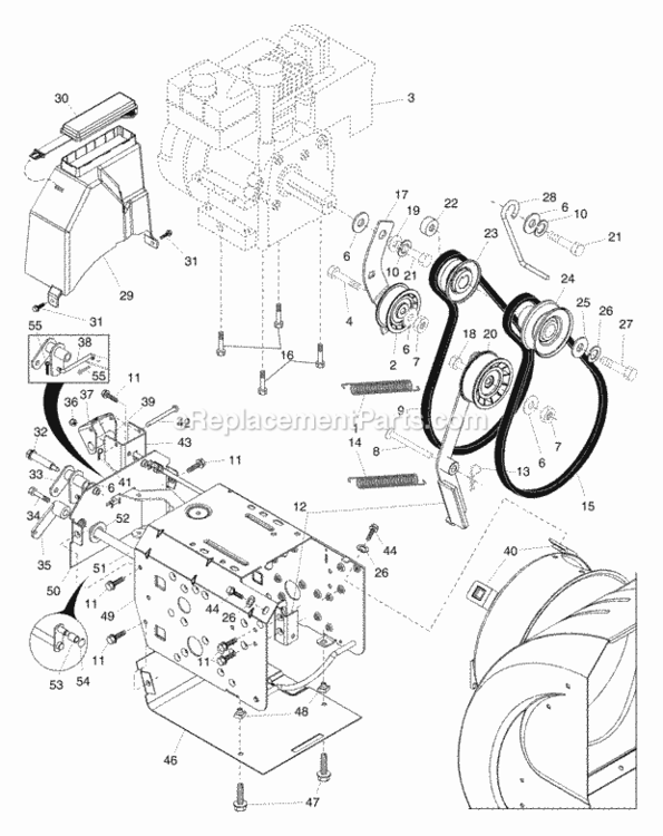 ChassisEnginePulleys Diagram and Parts List for PP1130ESA 2002 Husqvarna Snow Blower
