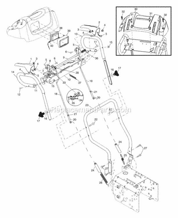 Handles Diagram and Parts List for PP1130ESA 2002 Husqvarna Snow Blower