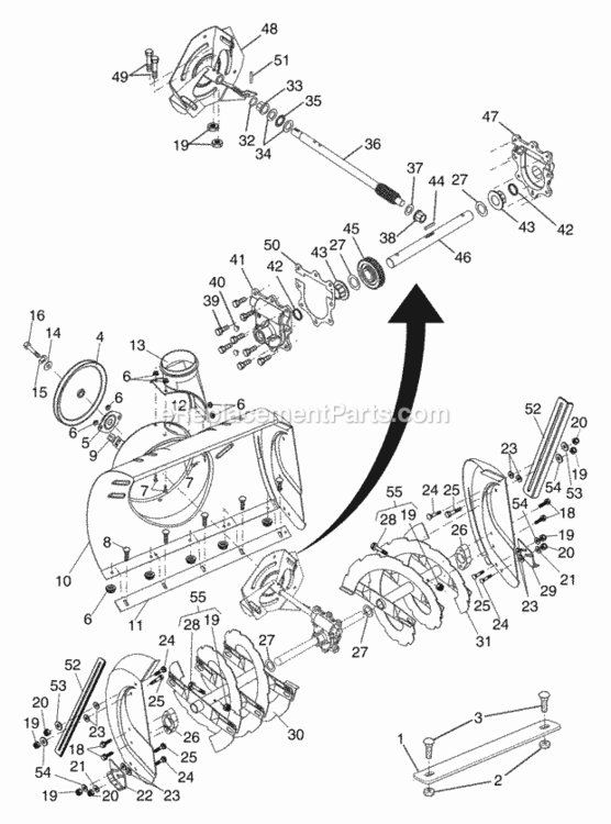 Auger_Housing__Impeller_Assembly Diagram and Parts List for PP1130ESB 2003 Husqvarna Snow Blower