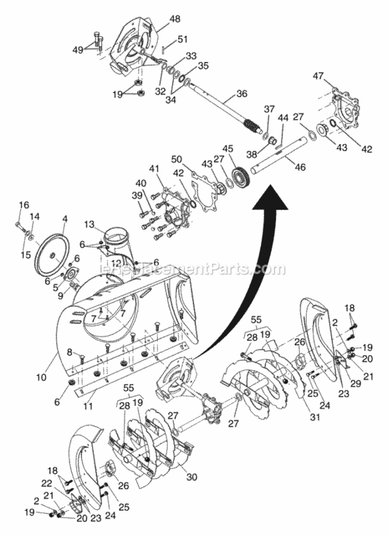 Auger_Housing__Impeller_Assembly Diagram and Parts List for PP524A 2003 Husqvarna Snow Blower