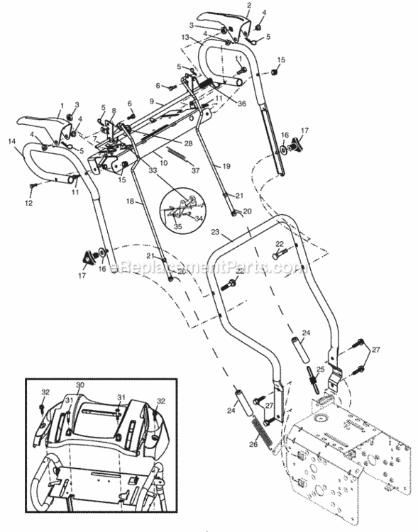 Handles Diagram and Parts List for PP5524ESA 2002 Husqvarna Snow Blower