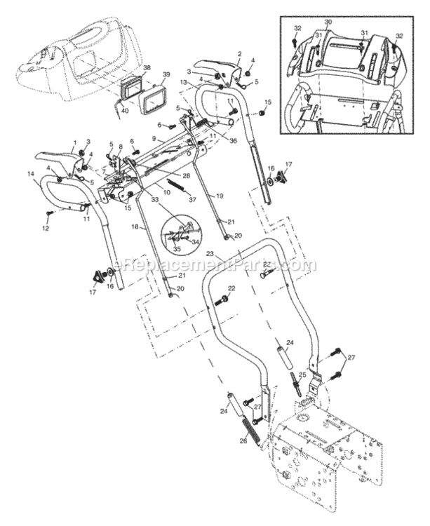 Handles Diagram and Parts List for PP8527ESB 2003 Husqvarna Snow Blower