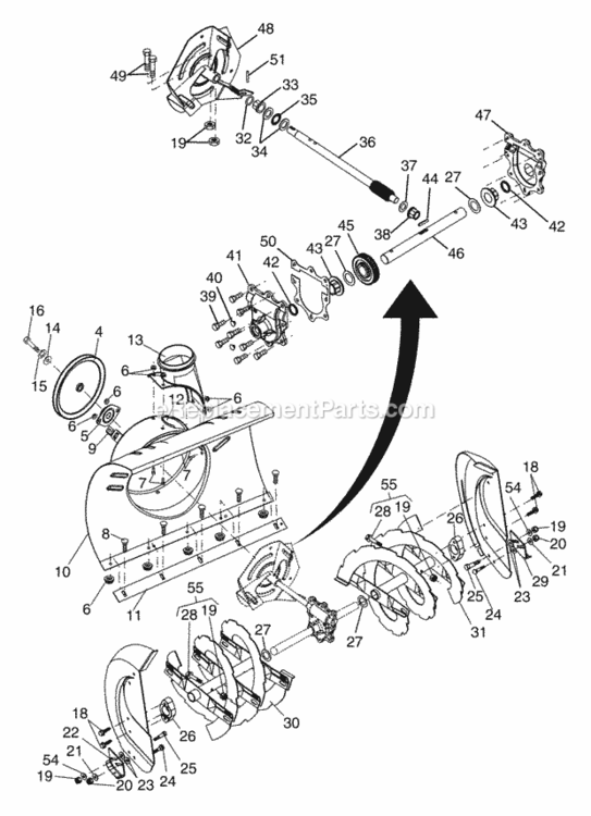 Auger_Housing__Impeller_Assembly Diagram and Parts List for PR10527ESA 2004 Husqvarna Snow Blower