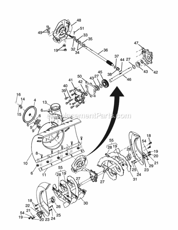 Auger_Housing__Impeller_Assembly Diagram and Parts List for PR524ESA 2004 Husqvarna Snow Blower