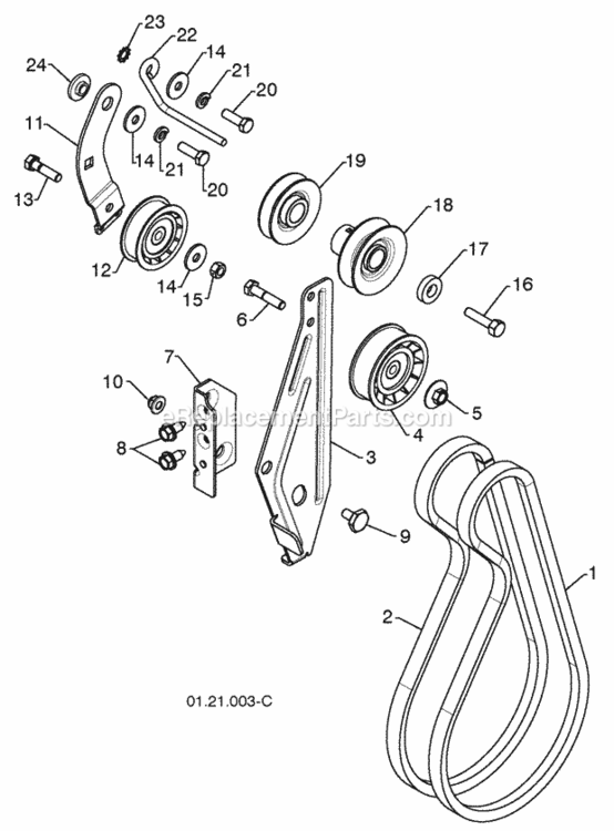 Chassis__Engine__Pulleys Diagram and Parts List for PR624 2010-04 Husqvarna Snow Blower
