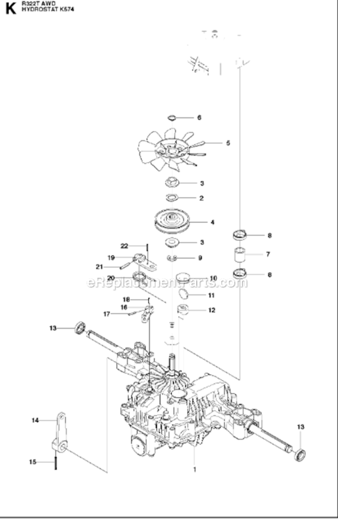 Transmission Diagram and Parts List for R322T 2012-03 Husqvarna Lawn Tractor