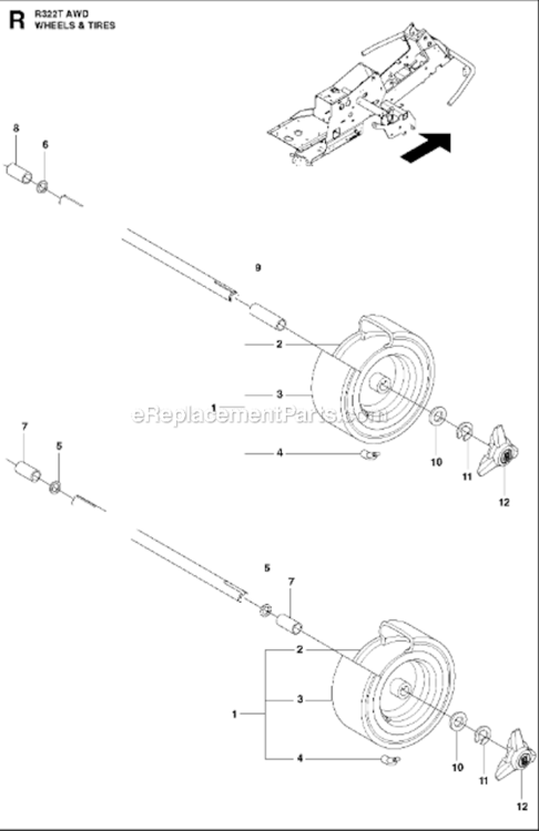 Page AA Diagram and Parts List for R322T 2012-03 Husqvarna Lawn Tractor