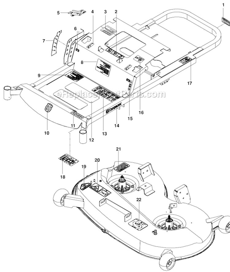 Decals Diagram and Parts List for RZ4623  Husqvarna Lawn Mower