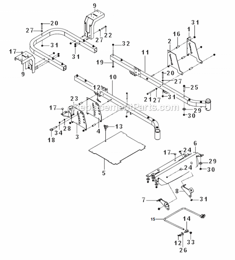 Frame Diagram and Parts List for RZ5424-966691901  Husqvarna Lawn Mower