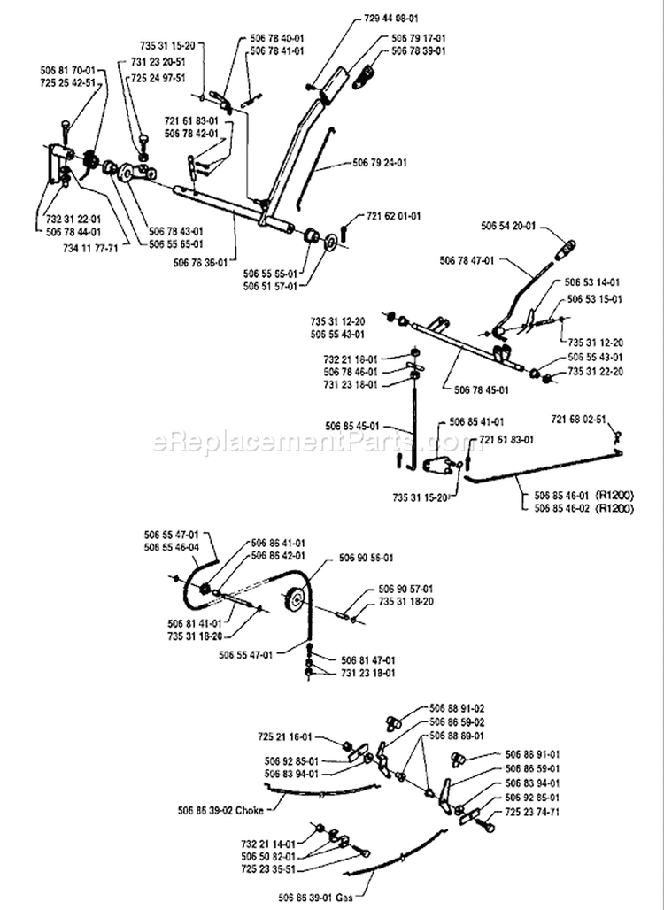 Page O Diagram and Parts List for 1200 Rider  1995-03 Husqvarna Lawn Tractor