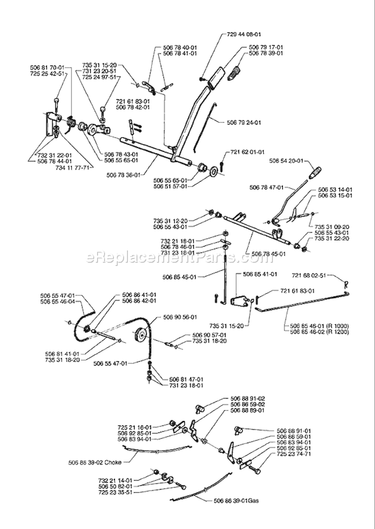 Page R Diagram and Parts List for 1200 Rider  1996-08 Husqvarna Lawn Tractor