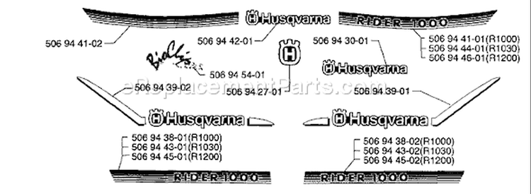 Page D Diagram and Parts List for 1200 Rider  1996-08 Husqvarna Lawn Tractor
