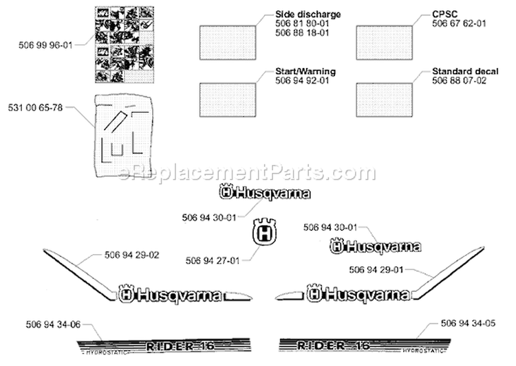 Page B Diagram and Parts List for RIDER 16 2001-01 Husqvarna Lawn Tractor