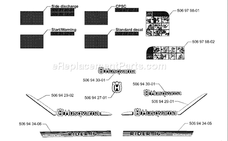 Page B Diagram and Parts List for RIDER 16 H USA Only -2000-02 Husqvarna Lawn Tractor