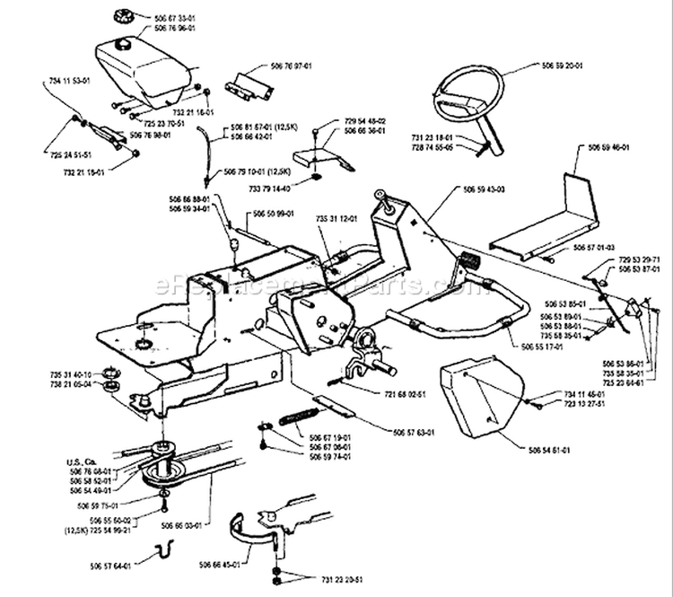 Page K Diagram and Parts List for 850 Rider  12 1991-01 Husqvarna Lawn Tractor