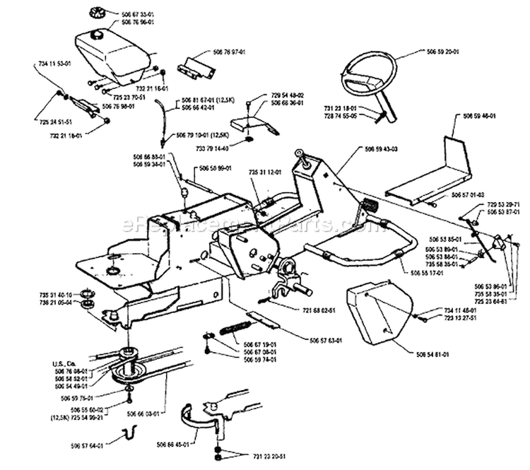 Page K Diagram and Parts List for 850 Rider  12 5K 1991-01 Husqvarna Lawn Tractor