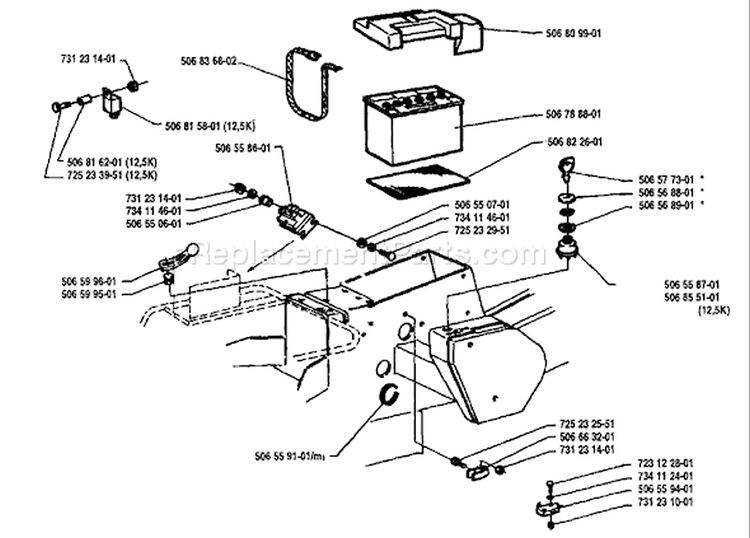 Page B Diagram and Parts List for 850 Rider  12 5K 1991-01 Husqvarna Lawn Tractor