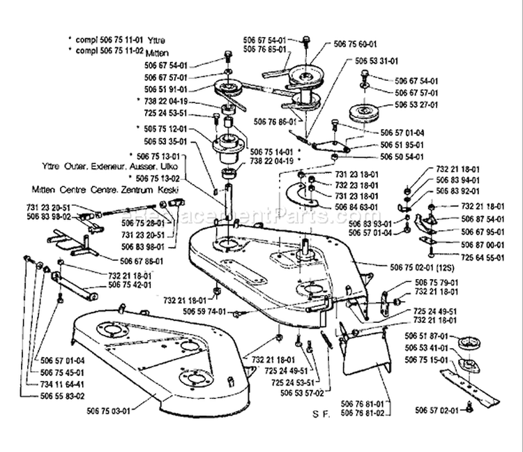 Page J Diagram and Parts List for 970 Rider  125 1992-03 Husqvarna Lawn Tractor
