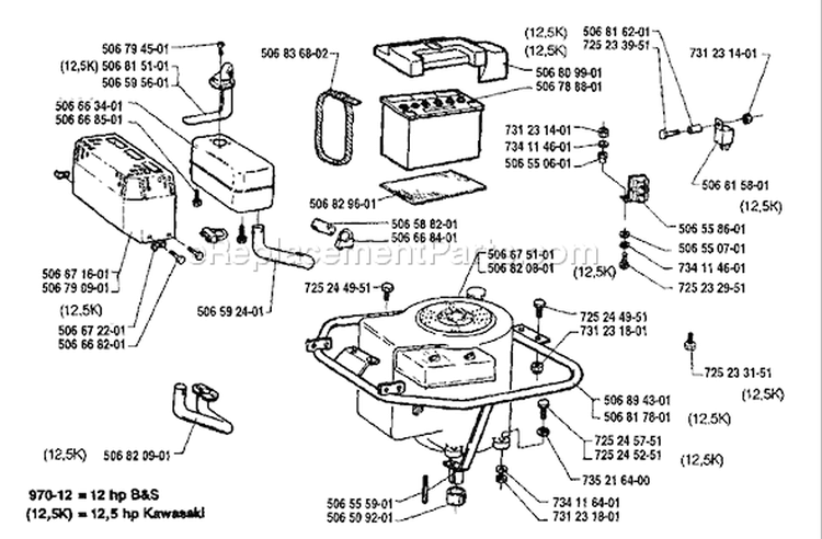 Page D Diagram and Parts List for 970 Rider  125 1992-03 Husqvarna Lawn Tractor